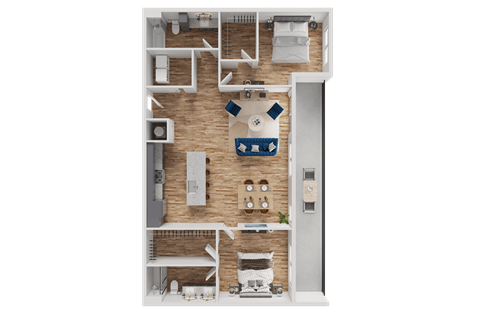 Floor plan for 2 beds, 2 baths, 1297 sqft